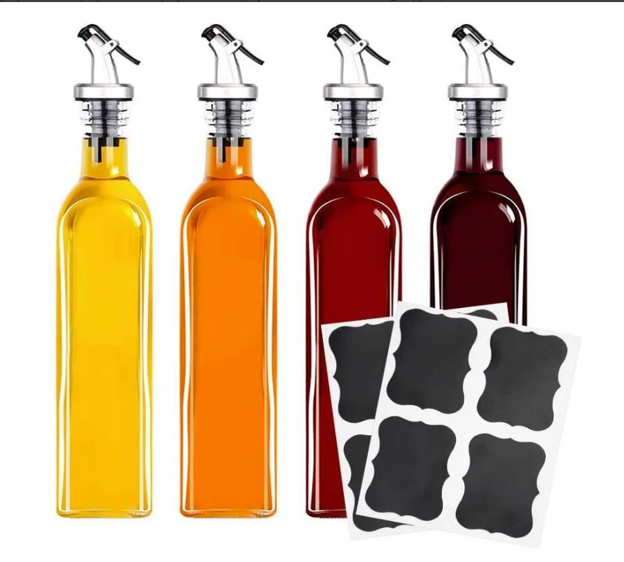 4 Pack Oil and Vinegar Cruet Glass Bottles with Dispensers Oil and Vinegar Dispenser Set, 500ml (TS015-07)