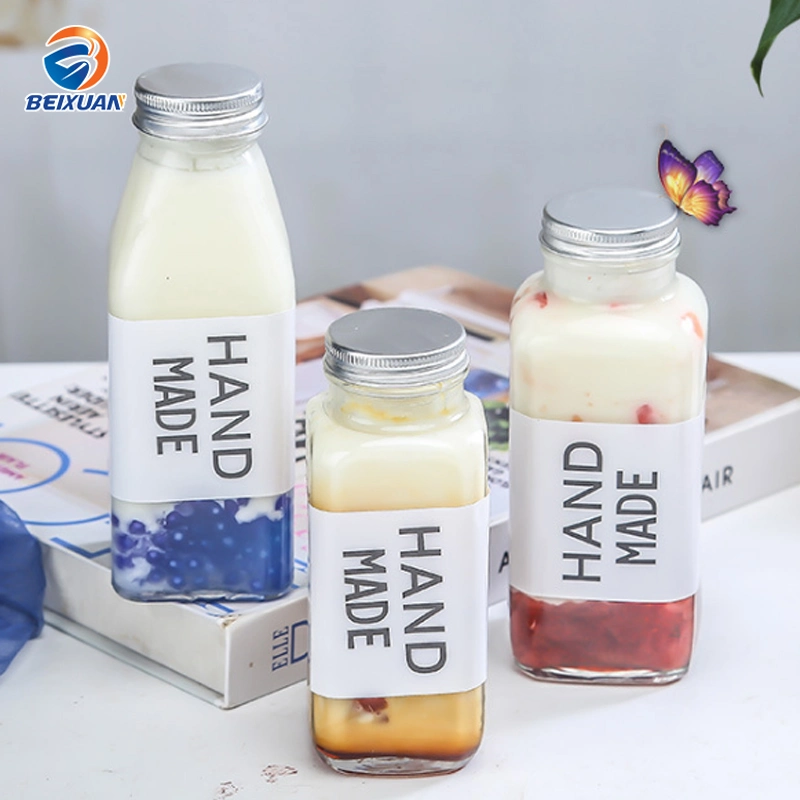 250ml New Square Beverage Glass Bottles Juice Milk Tea Coffee